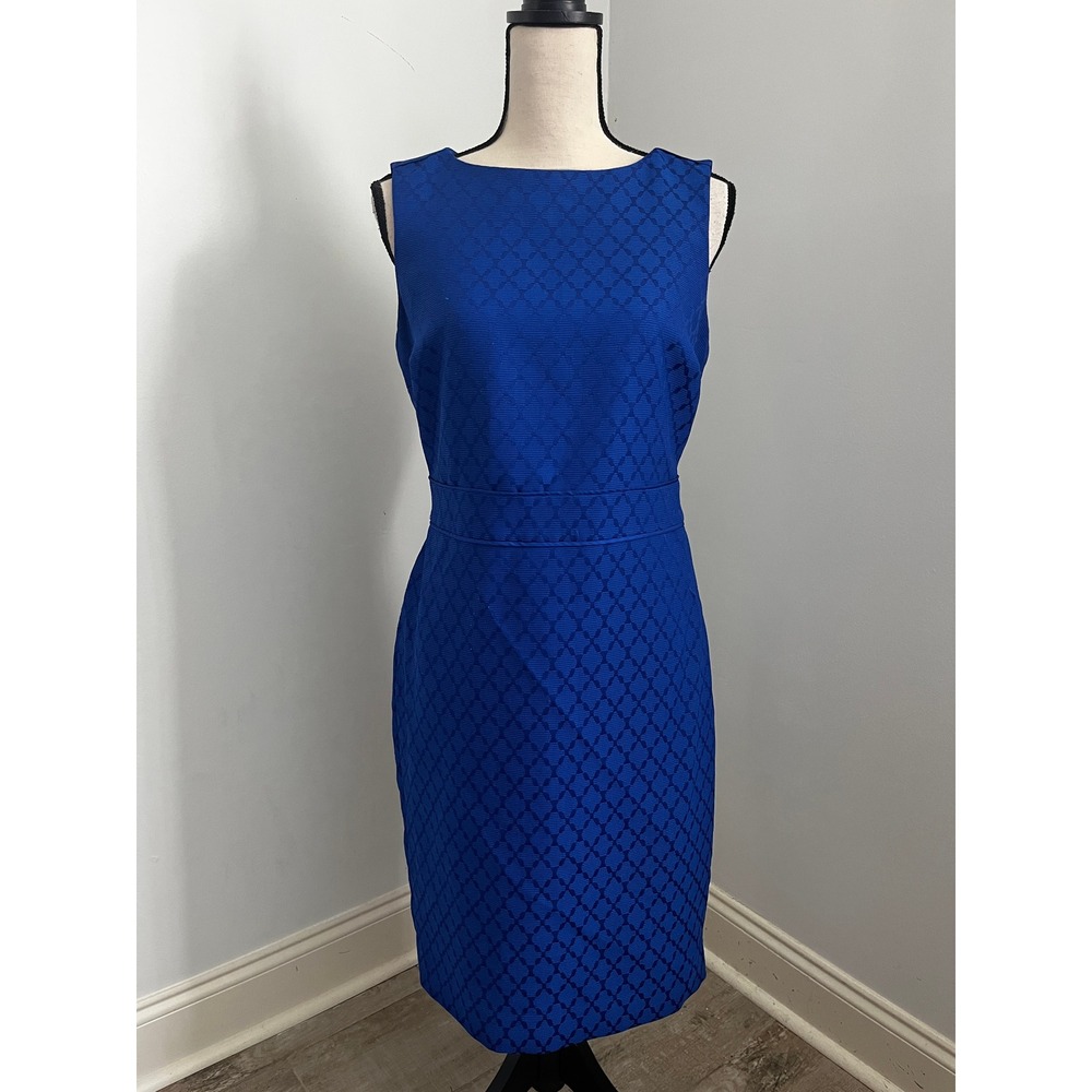 Royal Blue Textured Sheath Dress Size 6 Sleeveless Office Chic Career Minimalist